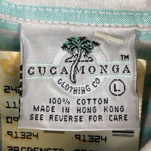 Cucamonga Shirt Adult Large Gray Green Striped Short‎ Sleeve Casual Beach Mens - Picture 6 of 9